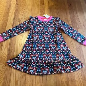 Mini Boden Blue and Pink Heart Pattern Dress